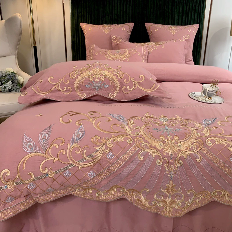 Легкие роскошные длинноволокнистые хлопковые свадебные простыни из чистого хлопка, четырехкомпонентные простыни, европейский стиль, вышитый пододеяльник для свадебной кровати J ^