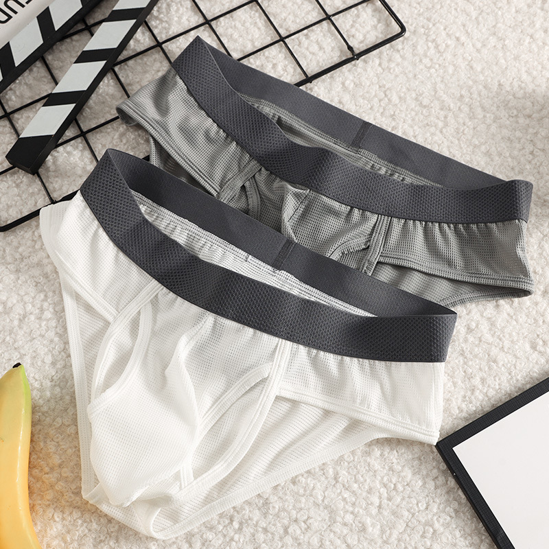 Men's Underwear Triangle Ice Silk Ultra-Thin Mesh Breathable Side Opening No Need to Take Off Separate Sexy Briefs for Men Wholesale