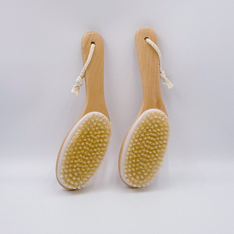 Cepillo de melena de cerdo de madera maciza transfronterizo Cepillo de baño Cepillo de sisal de mango curvo Cepillo de espalda para frotar artículos de primera necesidad populares