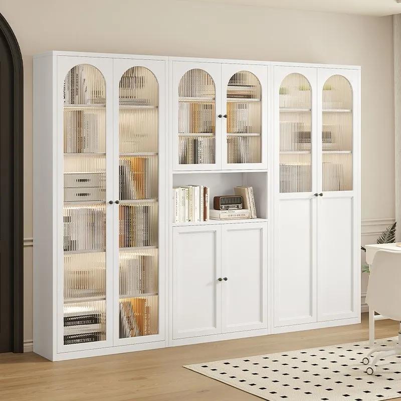 Steel Bookcase Household New Dust-Proof Glass Door Display Cabinet Living Room Storage Cabinet Children's Storage Combination Floor Cabinet