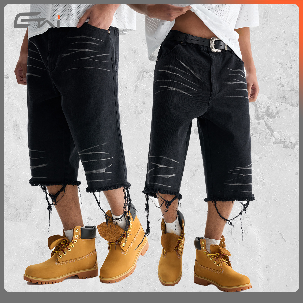 ETAI Hombre| 2024 nueva tendencia de alta calidad lavado con agua para hacer viejos pantalones de algodón pesado bordes molidos pantalones cortos de hombre image 4