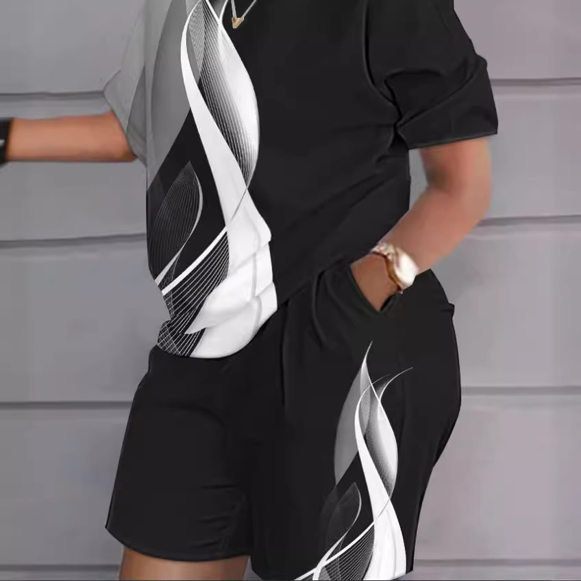 欧美2023夏新女装跨境速卖通嘻哈风街头潮流印花时尚休闲大码套装
