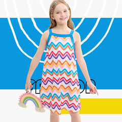 2024夏季女童時尚潮范多巴胺度假風吊帶連衣裙清爽透氣冰絲沙灘裙