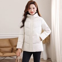 短款收腰女装修身棉衣加厚中青年妈妈棉服冬季外套大码简约纯色潮