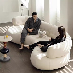 Luxury Designer Italian Minimalist Creative Irregular Shape Living Room Sofa Set with Genuine Leather Sleeves