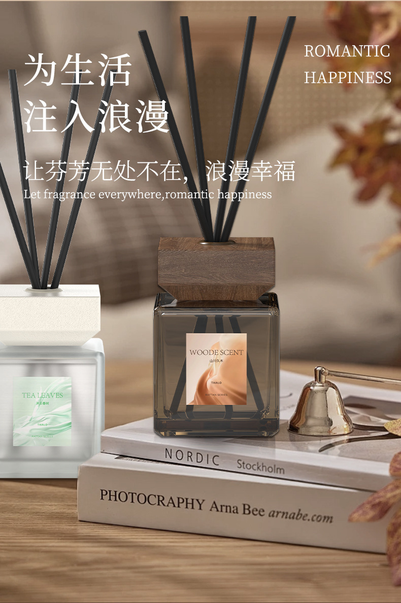 Car-mounted fragrance diffuser with reed sticks, high-end home odor eliminator, living room decoration, bathroom air freshener