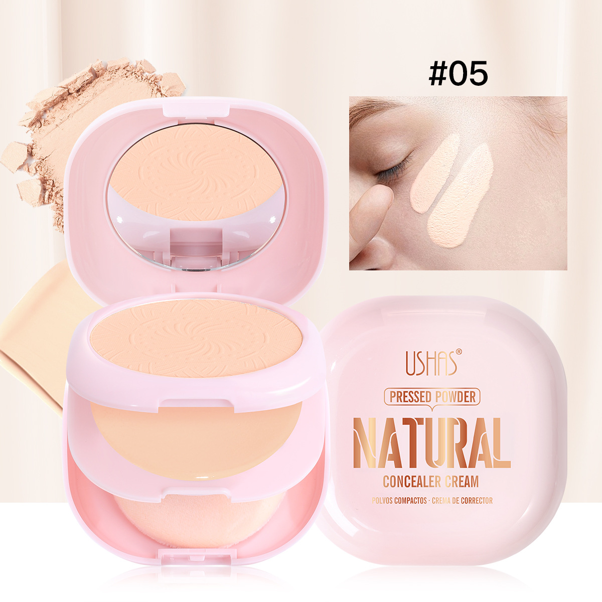 USHAS polvo spot transfronterizo de control de aceite, protector facial, polvo natural UF093B