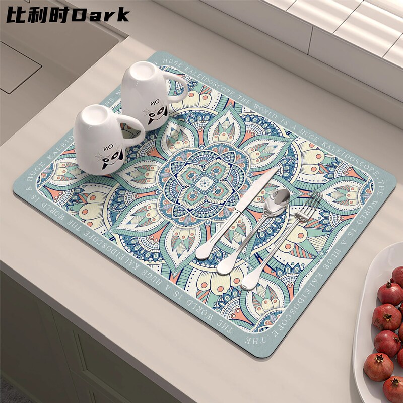 Belgian Kitchen Countertop Drain Mat Diatom Mud Water-Absorbent Quick-Drying Mat No-Wash Insulated Washbasin Sink Bar Mat
