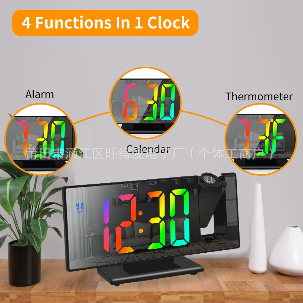 Projection alarm clock mirror color screen display snooze clock multifunctional smart electronic clock digital luminous silent clock