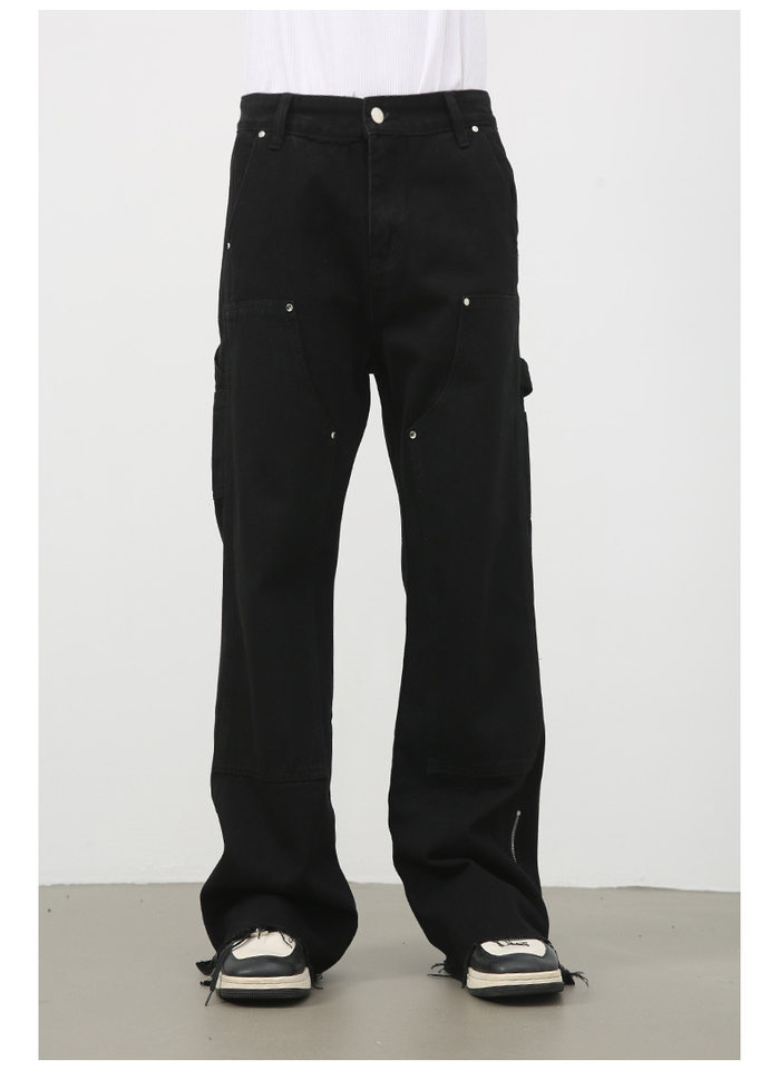 Quần jean nam ống suông phối khóa kéo phong cách Hàn, quần dài denim mềm mại — Màu đen chi tiết 9