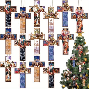 New 24 Pack Wooden New Year 2024 Vintage Style Cross Make Party Party Holiday Decorations