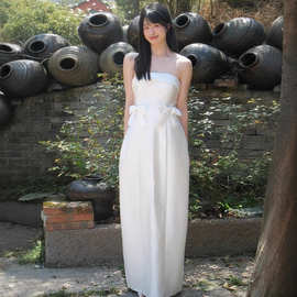 法式抹胸蝴蝶结白色轻婚纱女高级感气质名媛订婚裙日常可穿