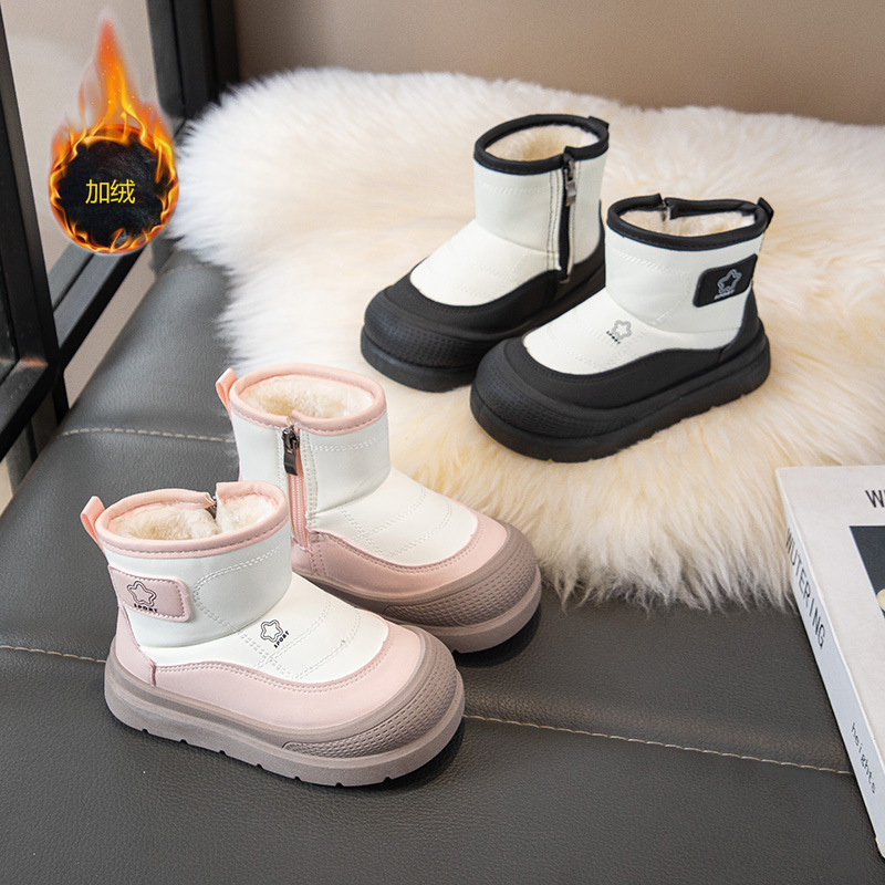 Botas de nieve para niños invierno 2025 nuevas niñas con calentamiento de terciopelo, zapatos de algodón de invierno para niños, botas de algodón impermeables y gruesas