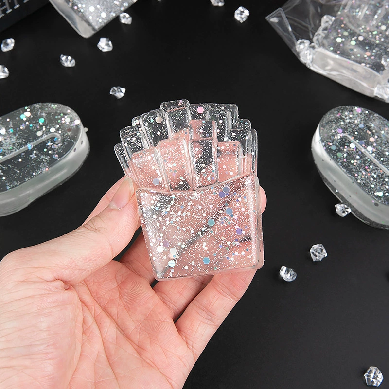 Оптовая продажа от производителя: прозрачные акриловые игрушки в виде картофеля фри, мороженого, кубиков льда, светящихся звездного неба, с эффектом сюрприза в слепых пакетах.