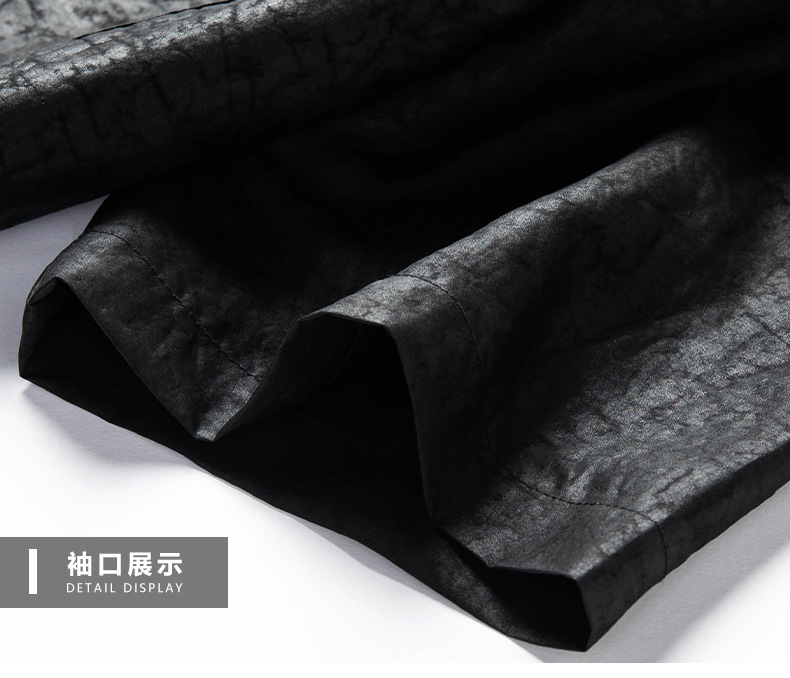 Áo sơ mi nam ngắn tay cổ bẻ chất liệu lụa tơ tằm cao cấp phong cách trung niên — Da đen H187009 chi tiết 18