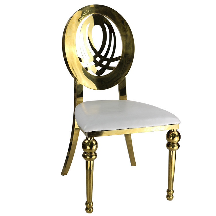 Foshan factory stainless steel titanium gold round back chair banquet chair Golden wedding dining table and chair dining room chair Earth chair