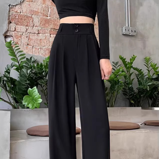 Black Slim Wide-Leg Pants for Women, Spring/Summer Thin Style 2026 New Model, Drapey Casual Straight-Leg Suit Pants for Petite Figures Black Slim Wide-Leg Pants for Women, Spring/Summer Thin Style 2026 New Model, Drapey Casual Straight-Leg Suit Pants for Petite Figures