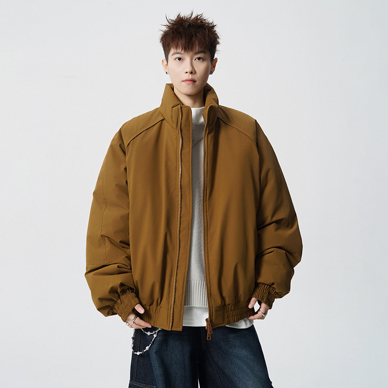 Popular autumn and winter thickened warm American-style stand-up collar bomber jacket for men, loose down cotton coat Popular autumn and winter thickened warm American-style stand-up collar bomber jacket for men, loose down cotton coat