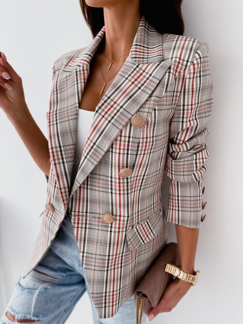 Double-Breasted Plaid Print Suit Jacket NSYF81759