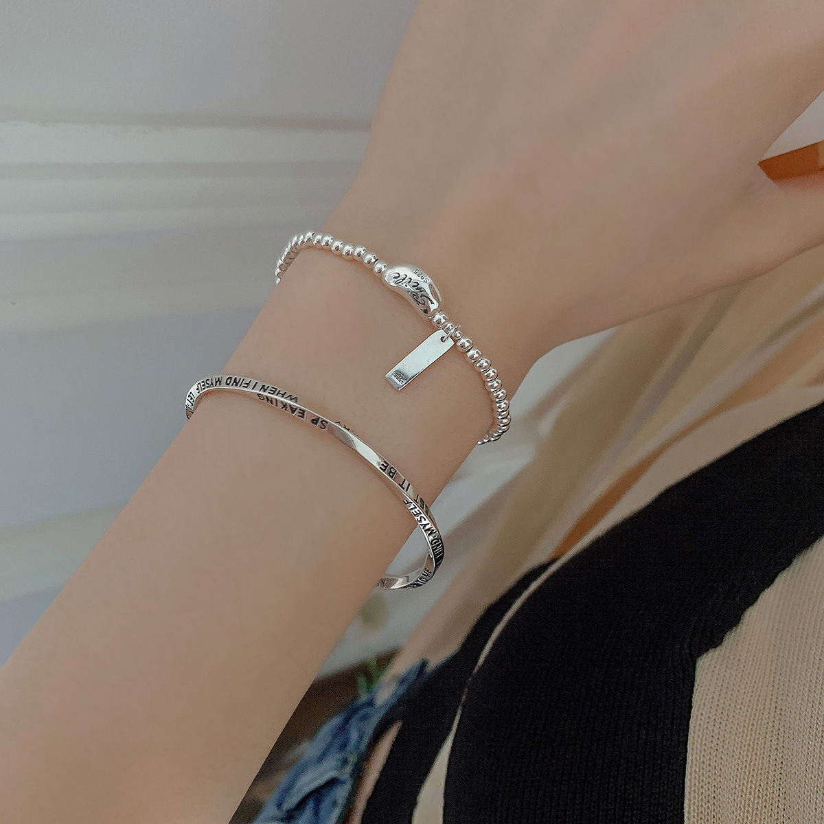 S Pure Silver Smile Pea Hanglabel Dames Handwerk Armband Koud Eenvoudig Koreaans Ontwerp Gevoel Klein en Uniek_voghion.com