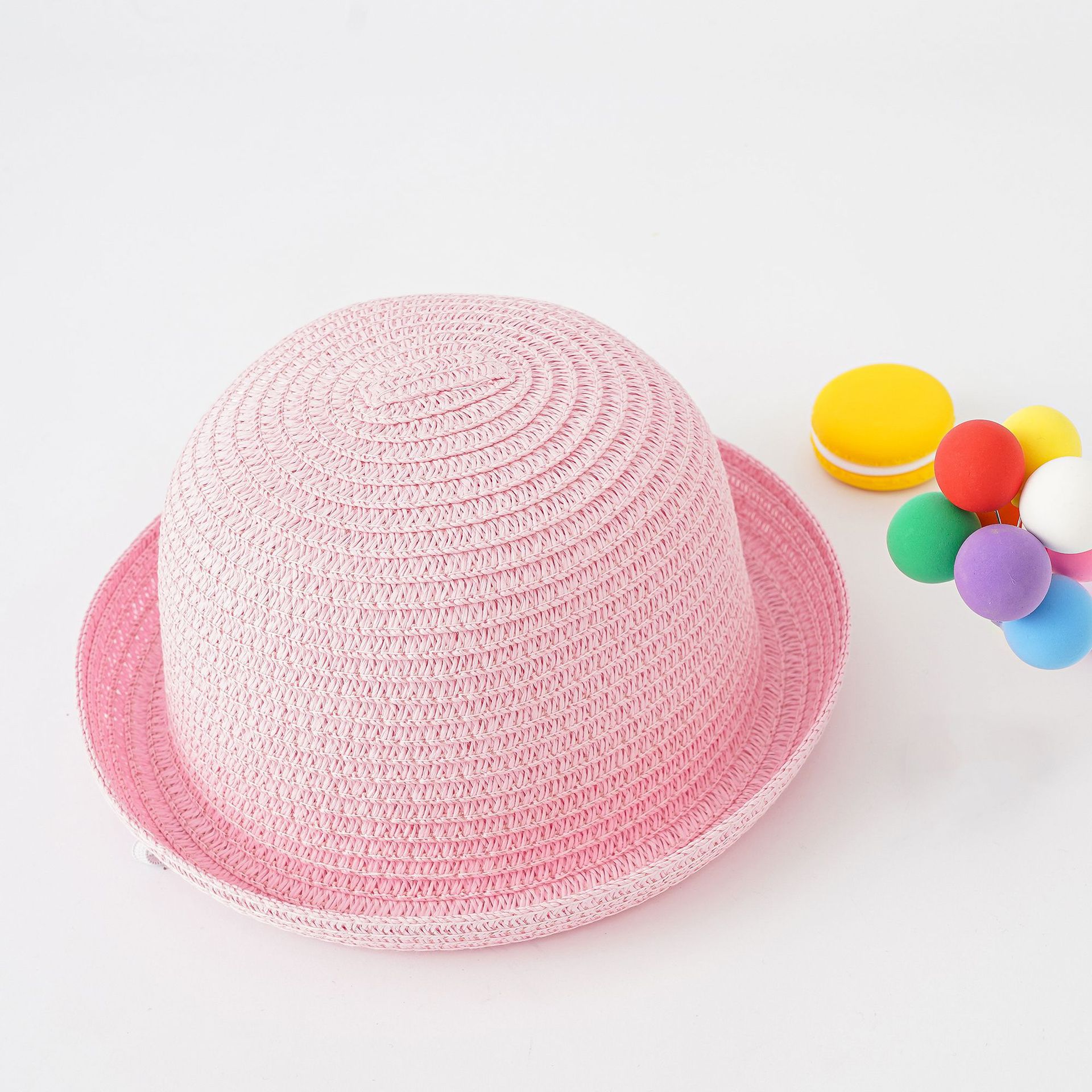 2023 nueva sombrilla de viaje pequeña bola colorida color sólido tejido fresco sombrero de sol sombrero de paja de verano