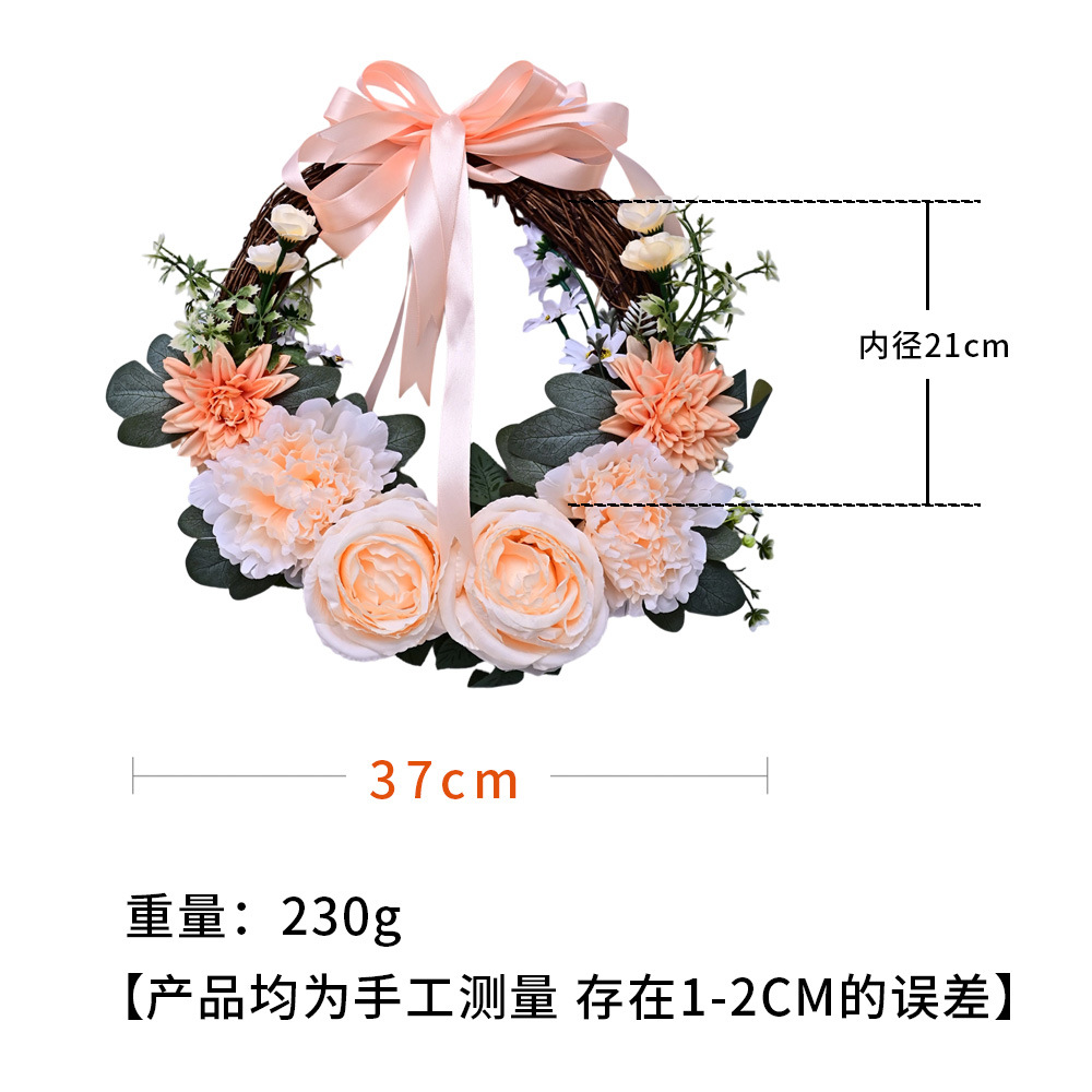 Al por mayor transfronterizo de flores de peonía coronas de flores de hojas verdes de color rosa colgando la puerta colgando la decoración de la casa de vacaciones coronas de flores accesorios colgando la pared