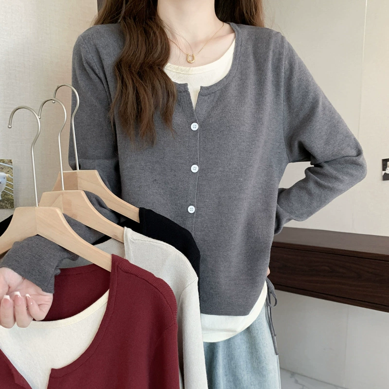 Женский свитер-двойка из двух частей, новый дизайн, осень-зима 2025, в стиле колор-блок, вязаный, для женщин