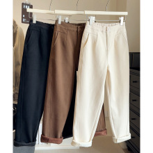 洗水棉牛仔哈伦裤女2025秋冬加绒加厚高腰裤梨形遮胯显瘦老爹裤子