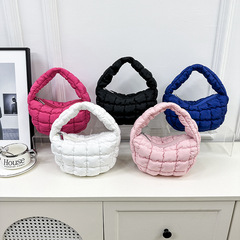 Pleated Plaid Cloud Underarm Bag 2024 New Korean Down Jacket Design Stylish and Trendy Mini Handbag