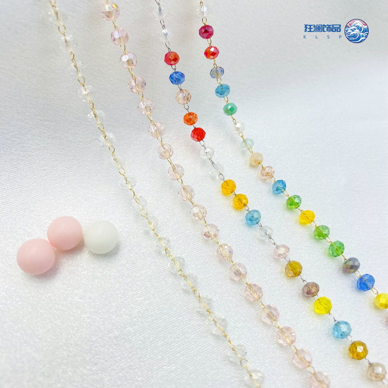 DIY 액세서리 순수 구리 색상 보존 도금 체인 4MM 구형 크리스탈 체인 헤드폰 의류 벨트 소재
