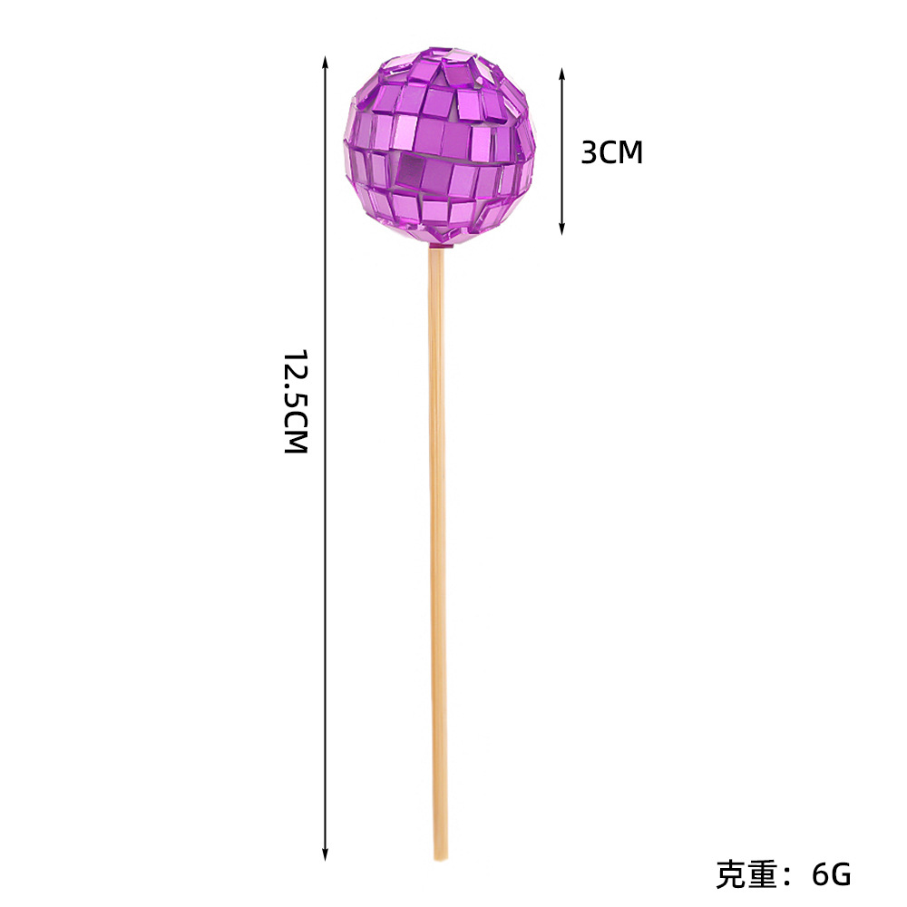 Bolas de espejo de discoteca transfronterizas pastel de cumpleaños decoración de bolas de espejo con inserción de palo de madera fiestas de fiesta props