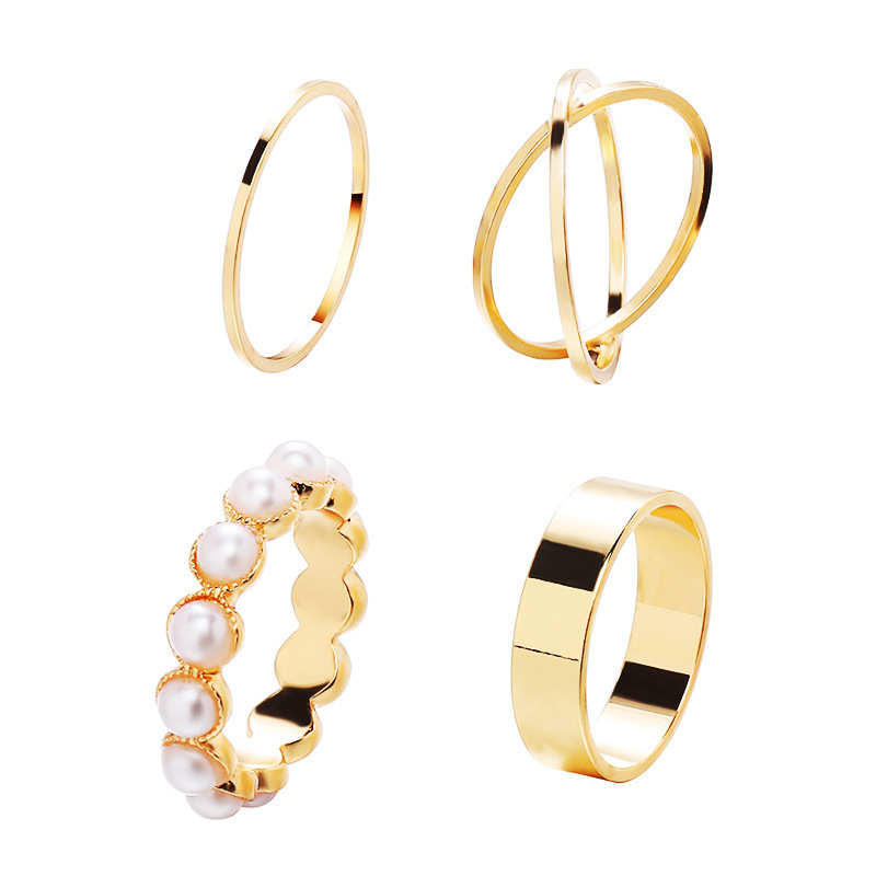 Fashion Geometric Alloy Plating Artificial Pearls Rings