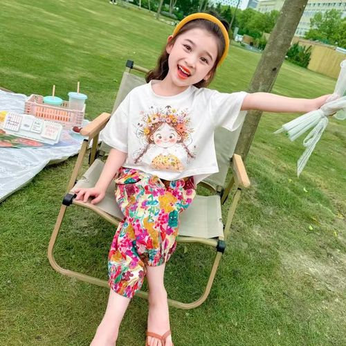 Kids' Flower Pajama Set 2024 New Cartoon Short Sleeve Summer Thin Two-Piece Fashion Trend One-Time Shipping