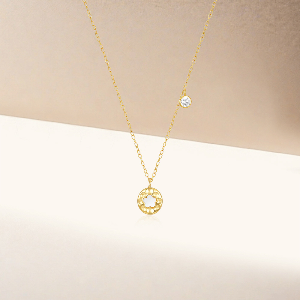 1 Piece Quantity Daily, Street Occasion 925 Sterling Silver Shell Zircon Cable Chain Inlay Round Pendant Necklace