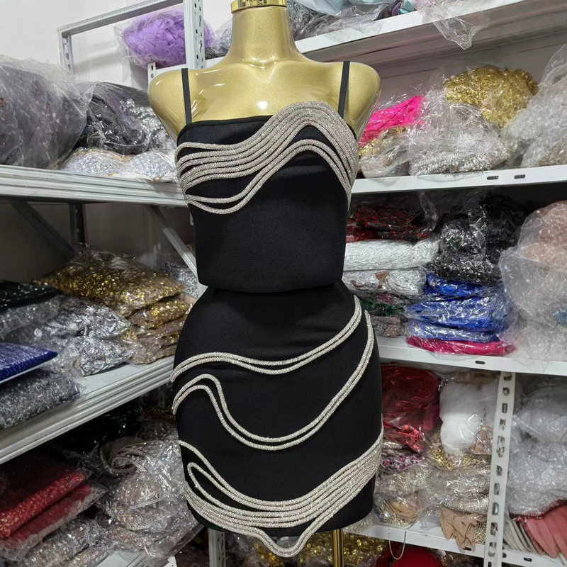 Cross-Border Hot-Selling Bandage Dress, European and American Sexy Hottie Tube Top Evening Dress, Diamond Cocktail Dress