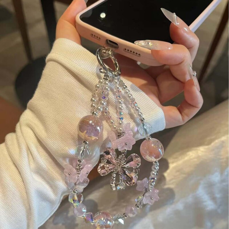 高级感粉紫蝴蝶结串珠挂件轻奢小众气质高颜值包挂手机挂绳挂饰|undefined