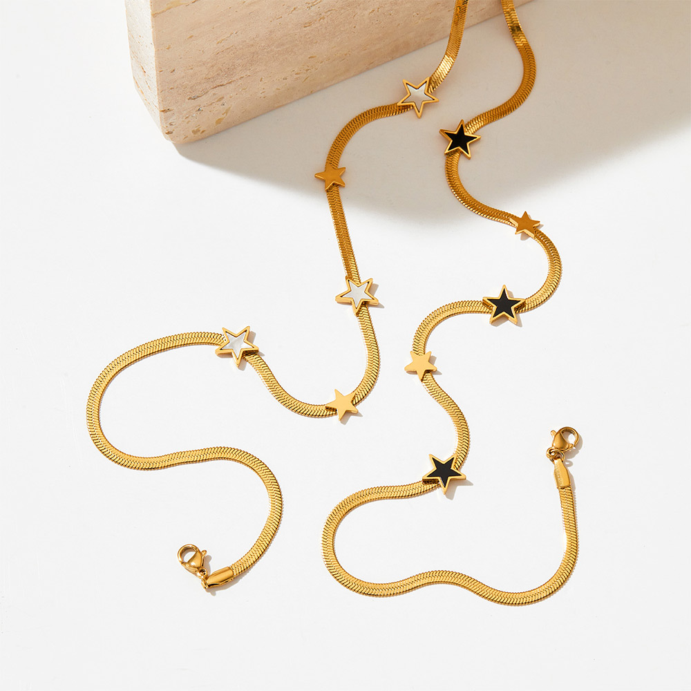 18g Weight 0.03µm-0.05µm Gold Plating Thickness PVD Coated Gold Plating Process 16K Real Gold Plated, Platinum Plated Plating Material PVD Coated Real Gold Plated White Gold Plated Gold Plating Star 304 Stainless Steel Titanium Steel Classic Style Waterproof Non Tarnish Bracelets Necklace