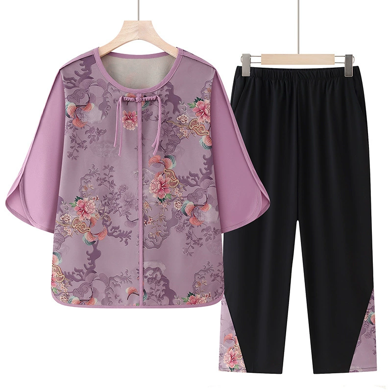 Мама летняя одежда 2025 новый набор женщин среднего и пожилого возраста женская бабушка одежда летний средний рукав пожилая леди одежда