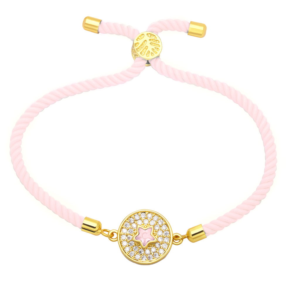 Simple Contrast Color Copper 18K Gold-plated Inlaid Zircon round Five-Pointed Star Bracelet