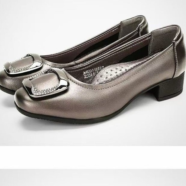 2026 primavera y otoño nuevo tacones bajos zapatos de trabajo de suela suave zapatos de cuero zapatos de tacones gruesos zapatos de mujer
