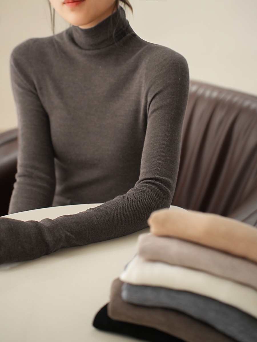 揚子糸 120 カウント シームレス ワンピース レディース ウール タートルネック セーター ボトリング シャツ 長袖