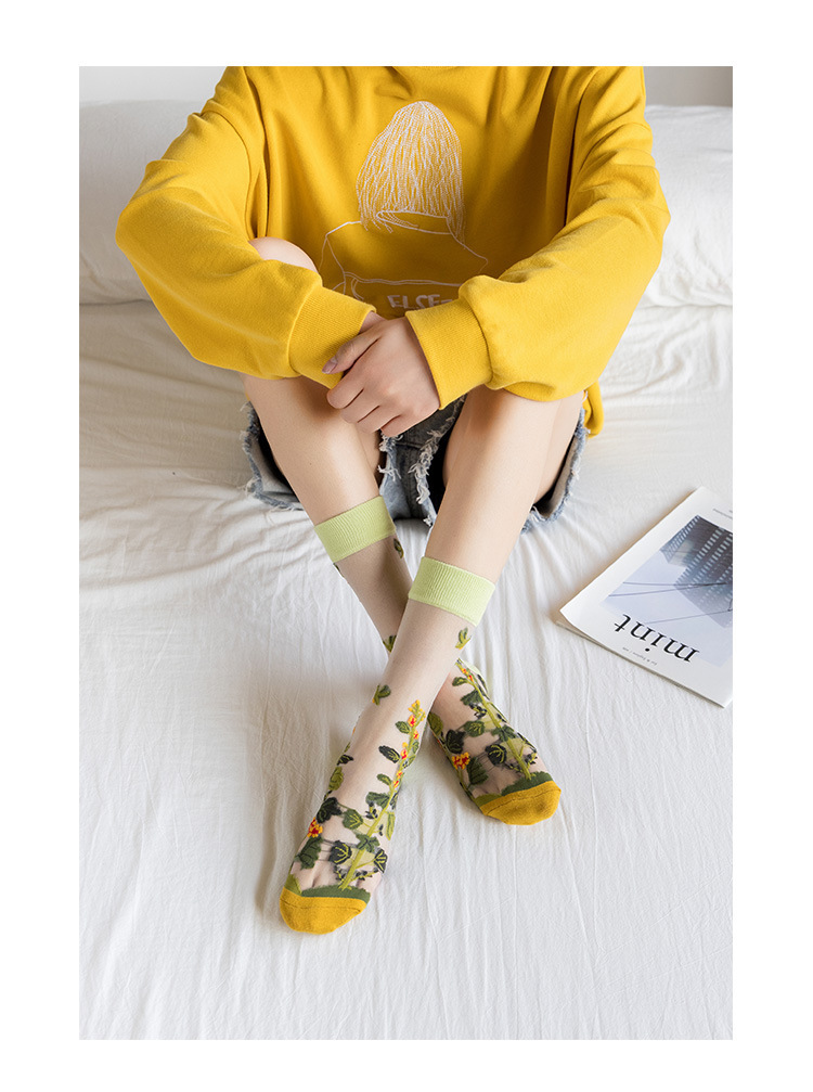 Women's Gender Japanese Style Style Women's Japanese Style Flower Nylon Crew Socks A Pair