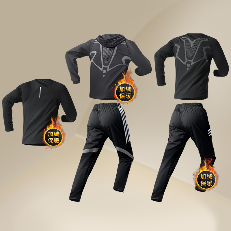 Trajes deportivos de invierno para hombres, ropa de entrenamiento para correr, chaqueta de acondicionamiento térmico de lana, ropa seca rápida de otoño y invierno, ropa de bicicleta para correr por la mañana
