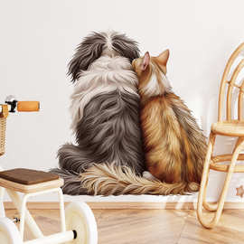 跨境代发温馨猫猫狗狗贴纸儿童房墙面装饰贴画浴室马桶装饰贴画