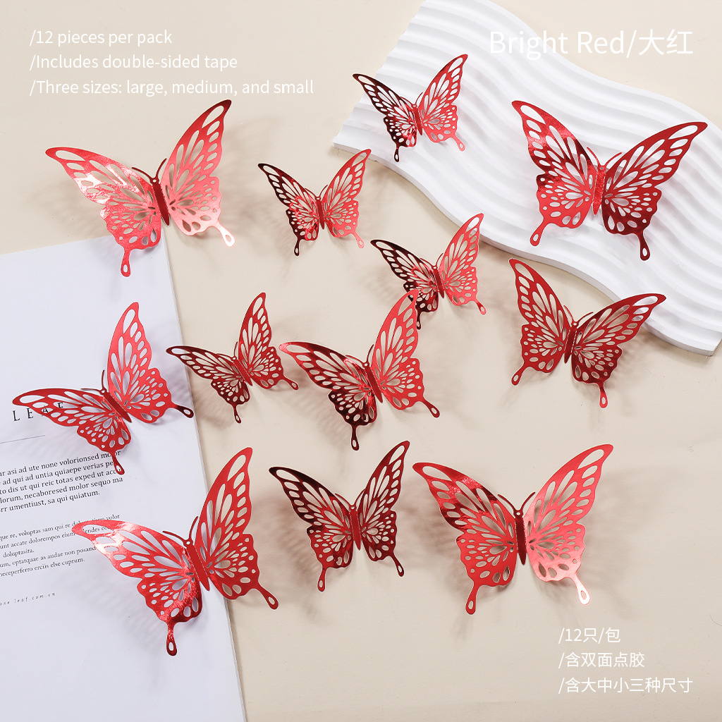 Nuevo hueco mariposa autoadhesivo pared fiestas de boda decoración de flores simples de alto nivel pegatinas creativas