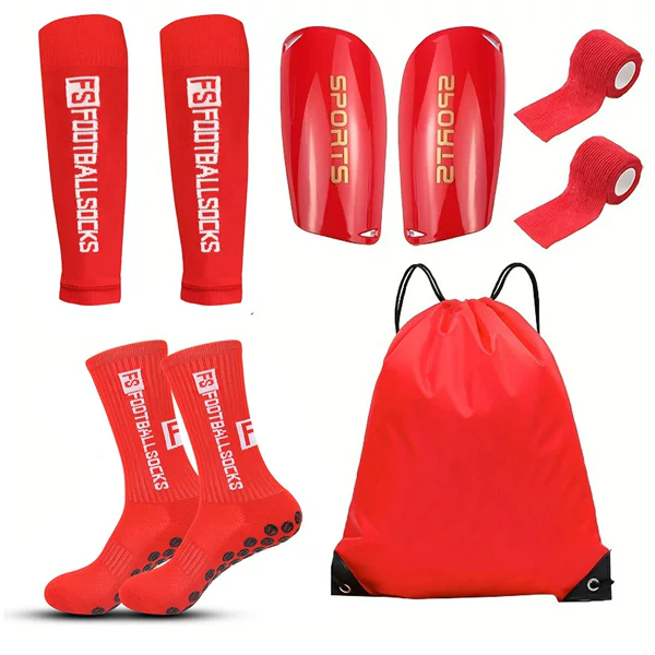 Cross-Border Hot Selling Fs Five-Piece Football Suit Adult Shin Pads Leg Covers Sports Leggings Socks Dotted Anti-Slip Xiyin