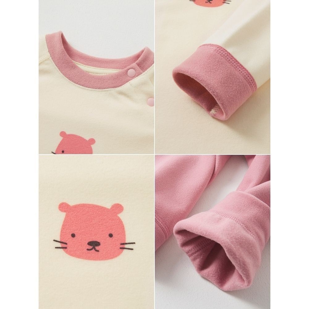 의 가을 옷과 바지 세트 뼈없는 높은 허리 가을과 겨울  의 잠옷 인쇄 벨벳 어린이 내부 따뜻한 옷을 입고