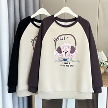 大码女装秋冬新款韩版气质印花拼色加绒中长款卫衣胖妹妹上衣9155