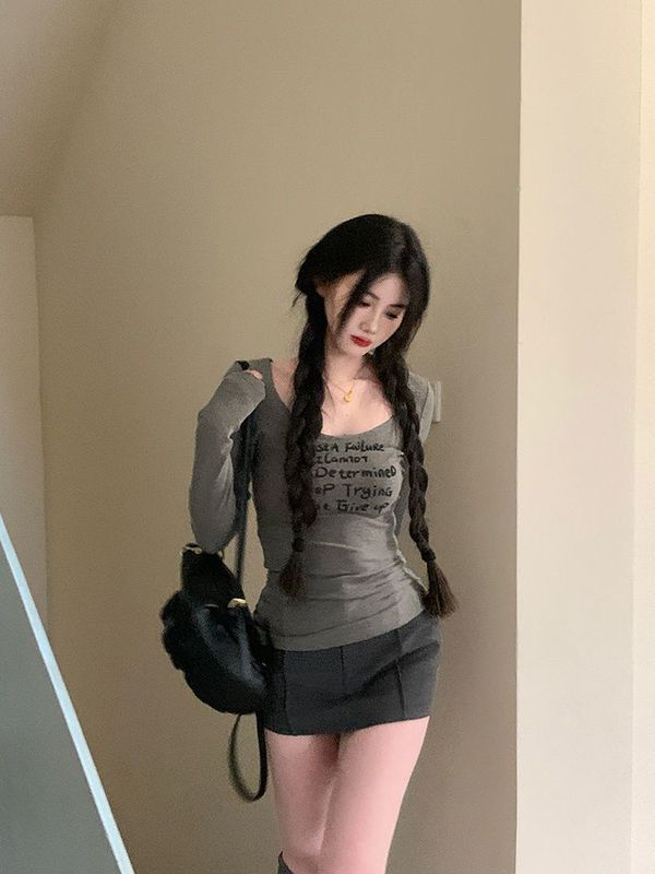 秋冬新款长袖显瘦德绒T恤上衣女新美式辣妹印花时尚休闲跨境爆款|undefined