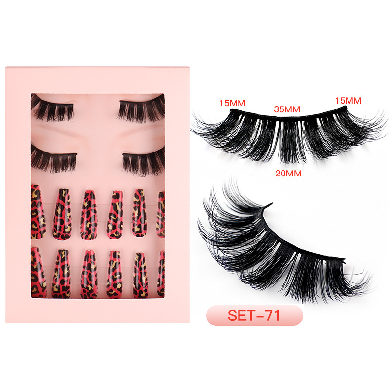 Cross-Border Hot Selling High Imitation Mink Hair False Eyelashes Manicure Wear Nail Combination Set Eyelash in Stock Wholesale